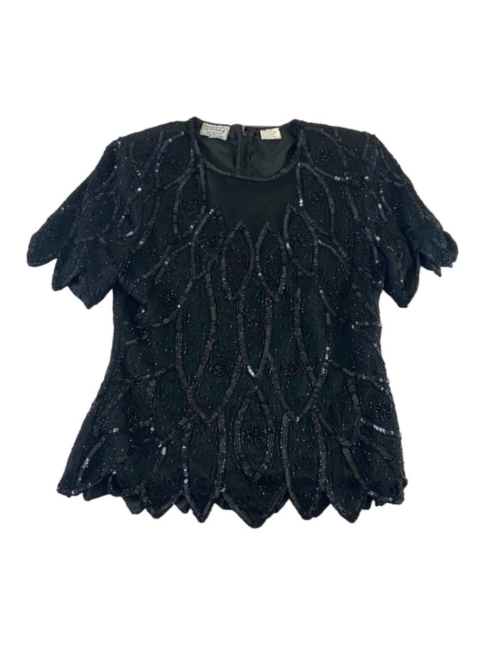 Vintage Stenay Women's Black Silk Sequin Top - Medium